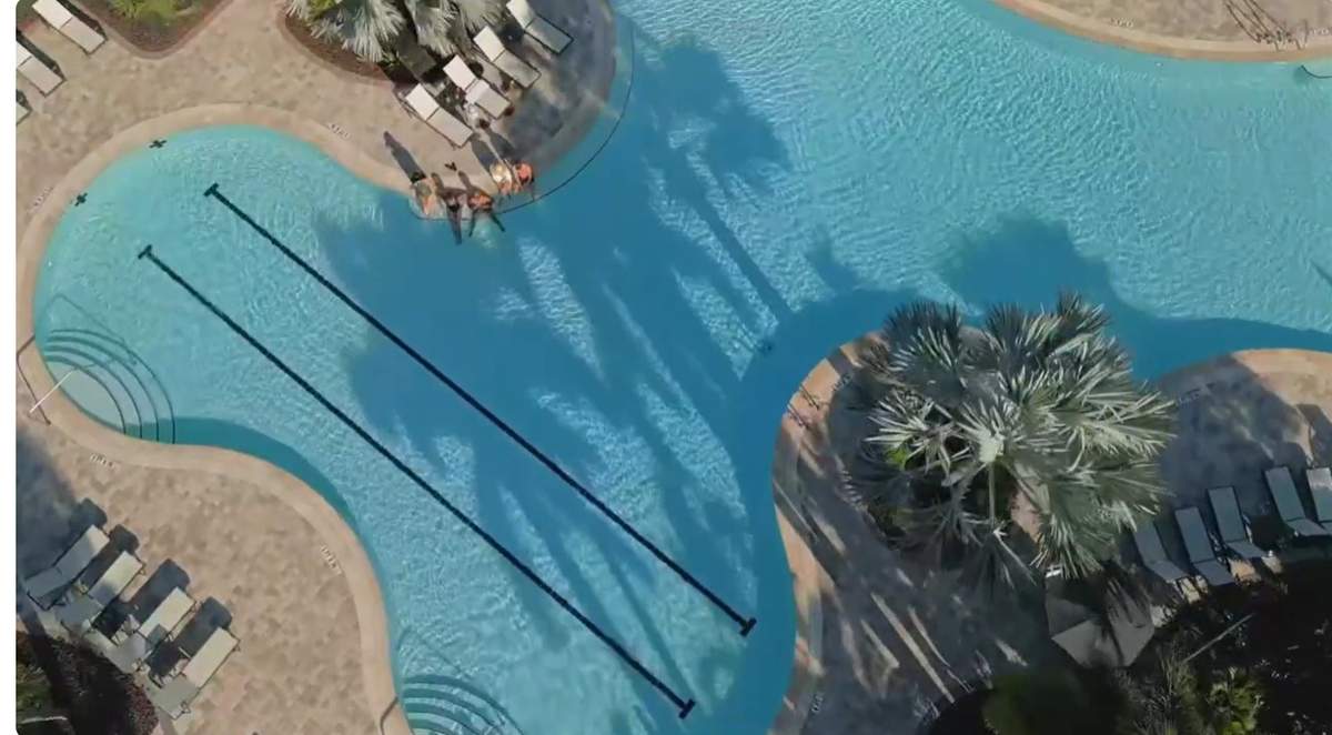 Aerial view of the resort pool at Esplanade at Kingston, real photo