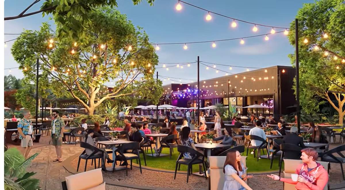 The Saloon's outdoor patio in the evening