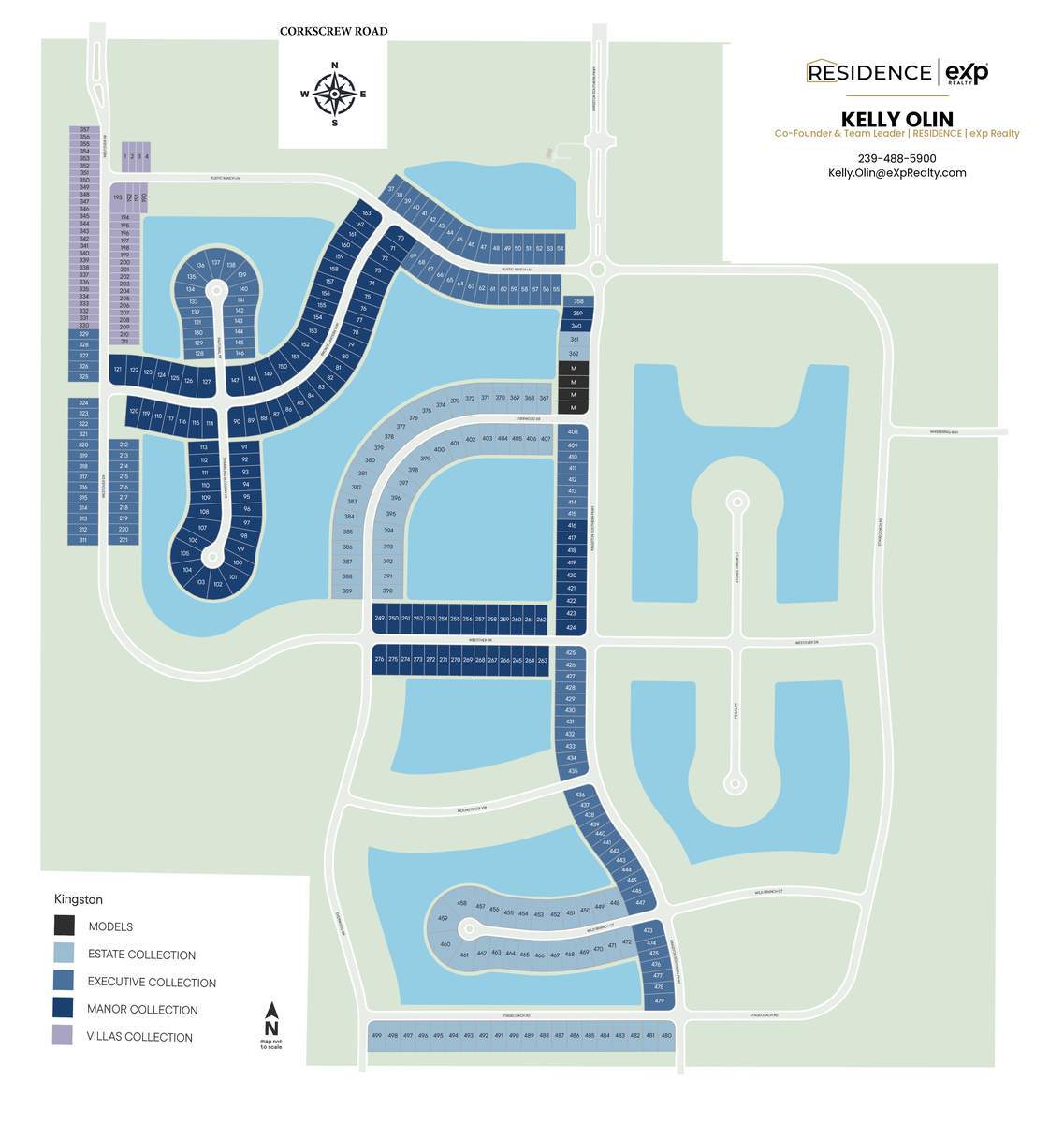 Kingston South site map showing Lennar's Villas, Executive, Manor, and Estate Home collections by lot